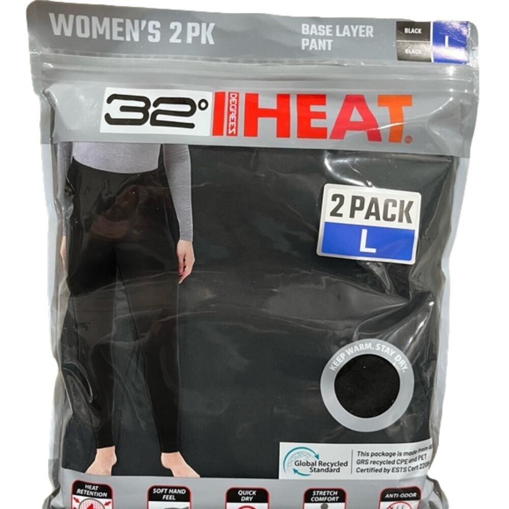 32 Degrees Women's Heat Base Layer Pants 2 pack Size Large NWT